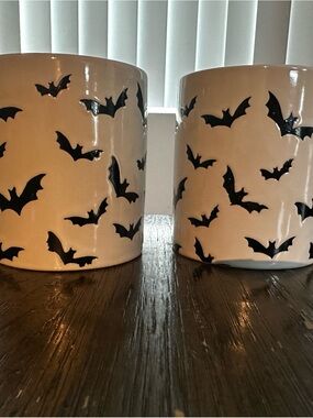 Ceramic Bat coffee mug - White with Black Bats